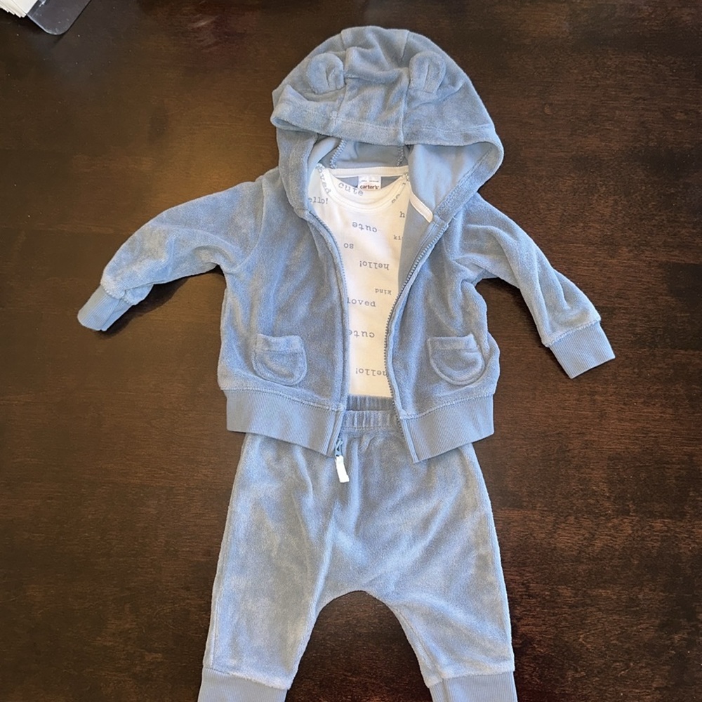 Carter 3-Piece Matching Set Blue Hooded with Ears